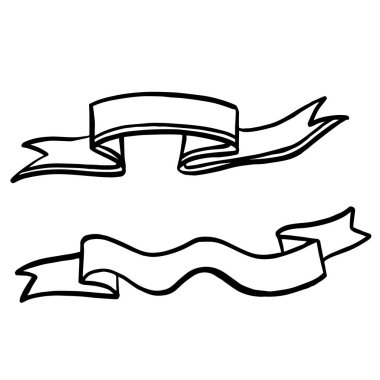 Vektör kurdeleleri ayarlandı. Siyah beyaz işlemeli mürekkep sanatı. İzole edilmiş kurdele illüstrasyon ögesi.