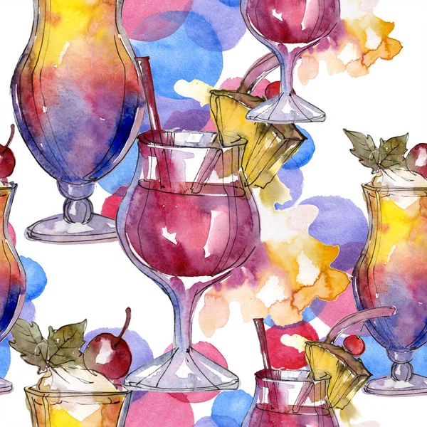 Cocktail watercolor background. Watercolour drawing seamless background pattern. Fabric wallpaper print texture. — Stock Photo, Image