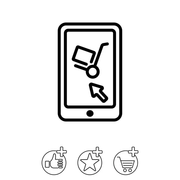 Het pictogram van de lijn van het web. Trolley en smartphone — Stockvector