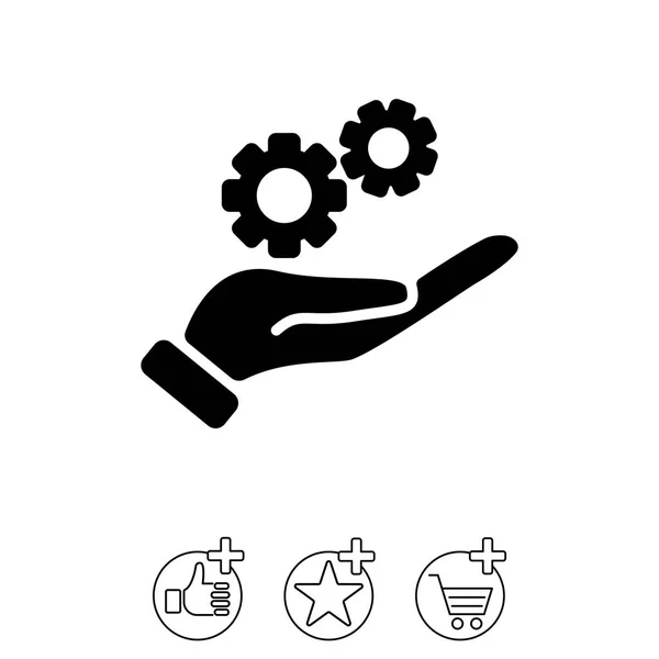 Icono de engranajes en mano — Vector de stock