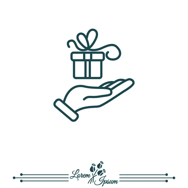 Caja de regalo en icono de mano — Vector de stock