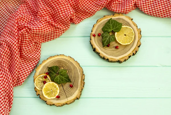 Вырезать дерево с ломтиками лимона и граната ягод — стоковое фото