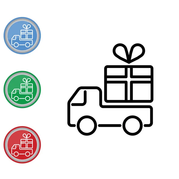 Truck met een gift, levering pictogram — Stockvector