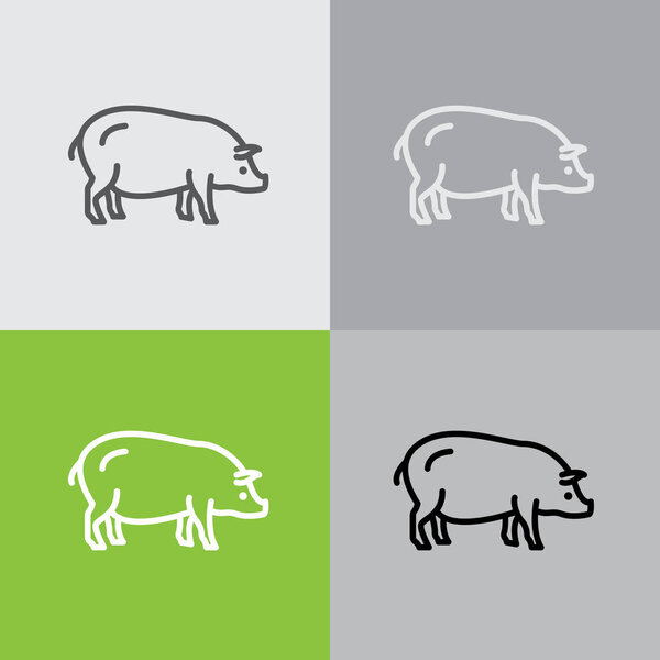 pig Web line icon set 
