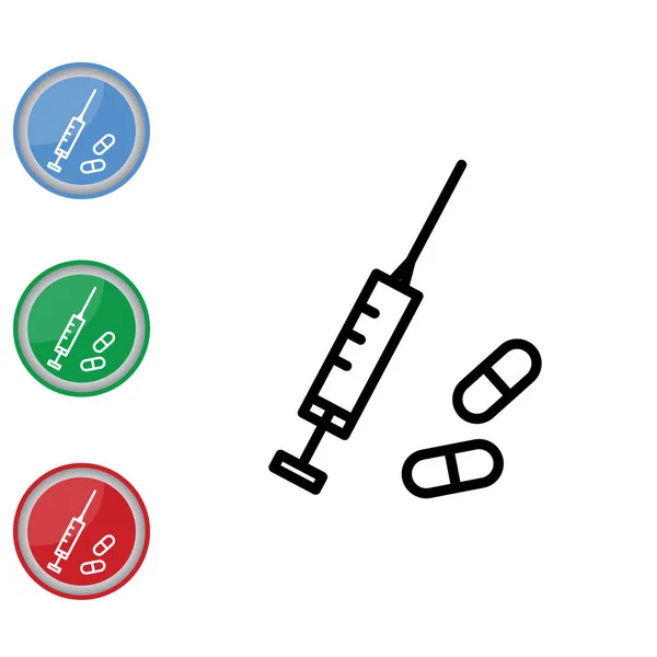 Injekční stříkačka a tablety ikona — Stockový vektor