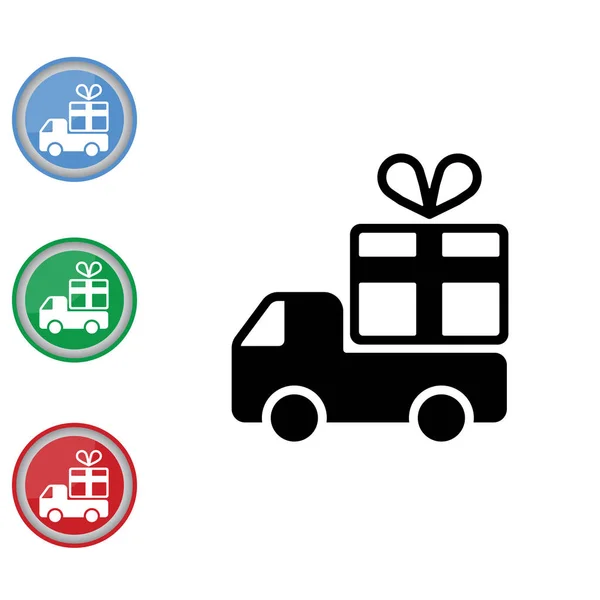 Truck met een gift, levering pictogram — Stockvector