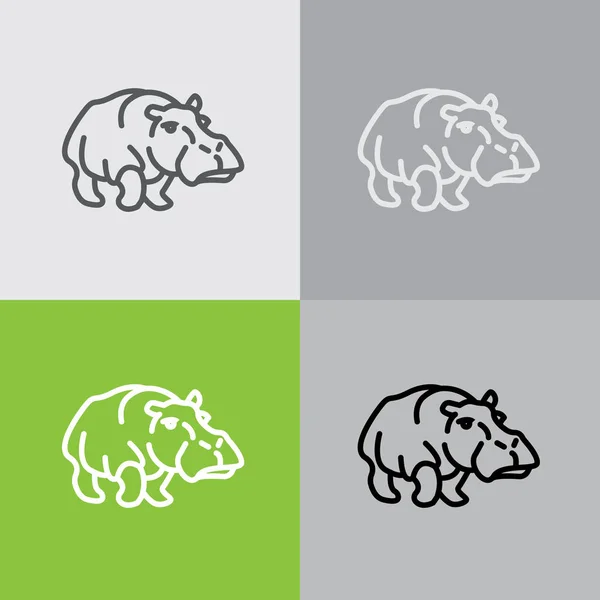 Hipopótamo; conjunto de iconos de animales salvajes — Vector de stock