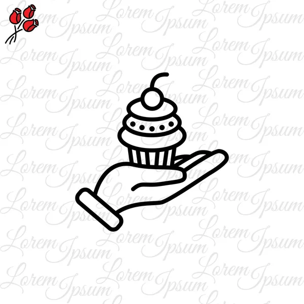 Cupcake-lapos kéz ikon — Stock Vector