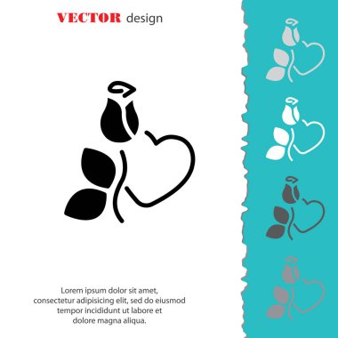 Gül ve kalp düz simgesi