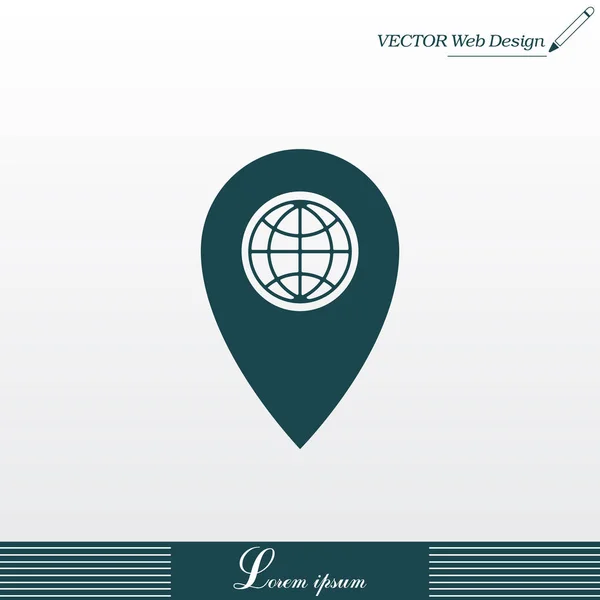 Puntero de mapa con icono plano globo — Vector de stock