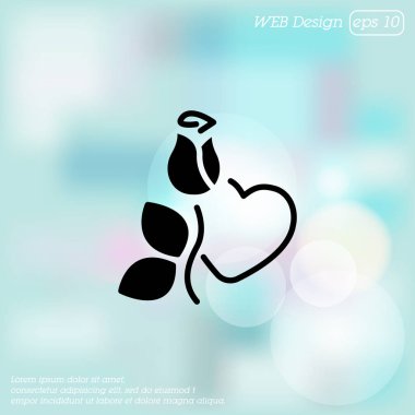 Gül ve kalp düz simgesi 