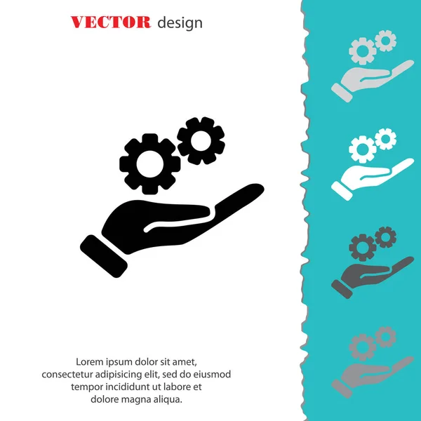 Engrenagens no ícone mão — Vetor de Stock