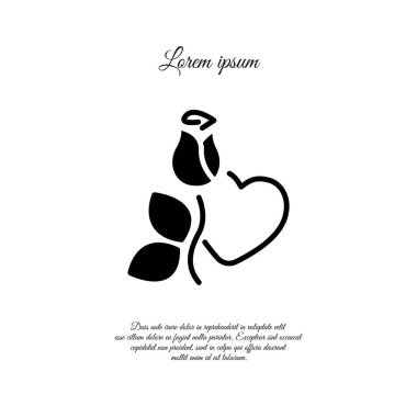 Gül ve kalp düz simgesi