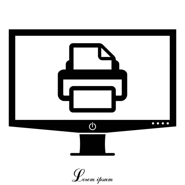 Printer op tv scherm platte pictogram — Stockvector