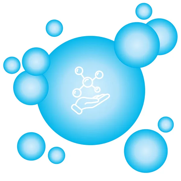 Molécula en icono de la mano — Vector de stock