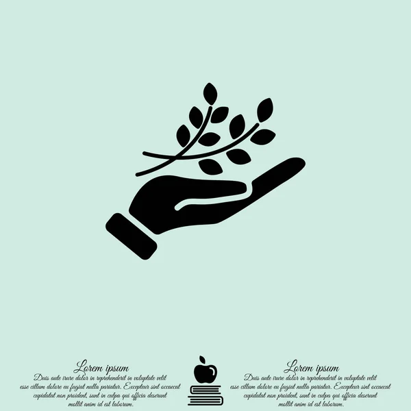 Branche avec feuilles dans la main icône — Image vectorielle