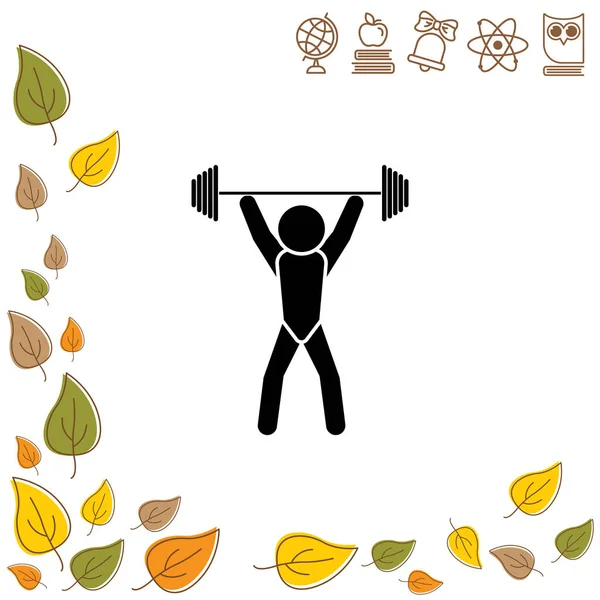 Weightlifter and leaves icon — Stock Vector