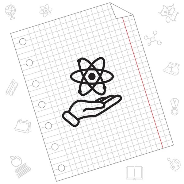 Atom în pictograma mână — Vector de stoc