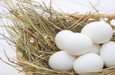 tavuk yumurtası saman ile sepeti