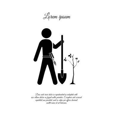  kürek ve genç ağaç bahçıvanla. 