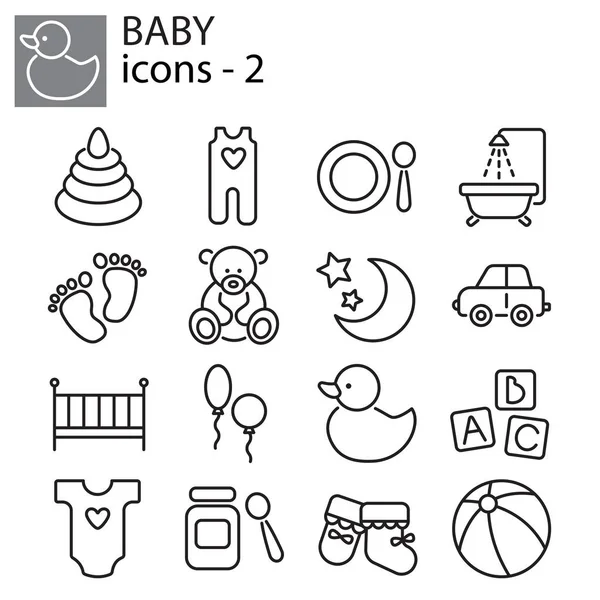 Baby hračky, krmení a ošetřování ikony — Stockový vektor