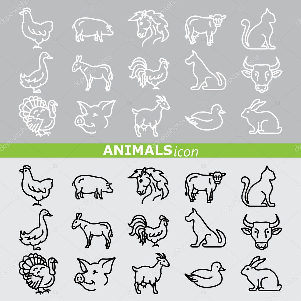  Farm animals web icons set 