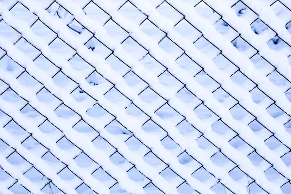 lattice fence covered with snow, close-up