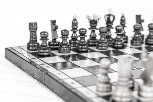 Close View Wooden Chess Pieces Battle — Stock Photo, Image