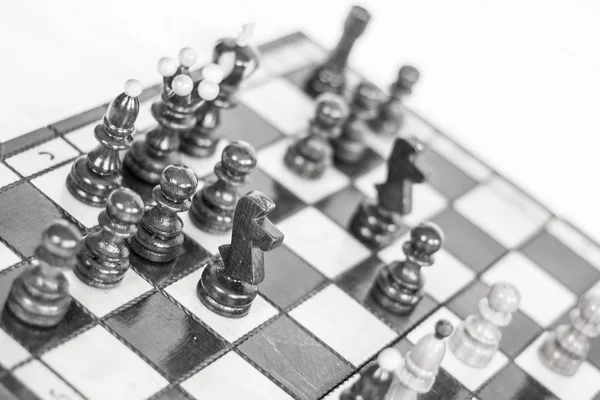 View Chess Board Wooden Chess Pieces Battle — Stock Photo, Image