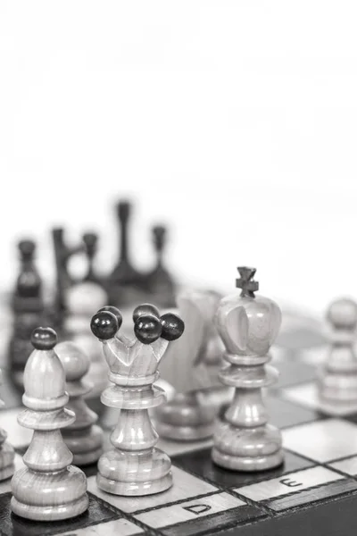 Rear View Wooden Chess Pieces Battle — Stock Photo, Image