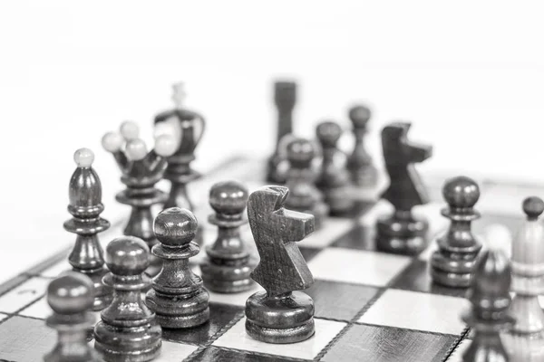 View Chess Board Wooden Chess Pieces Battle — Stock Photo, Image