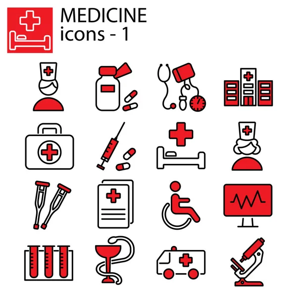 Mise Ligne Icônes Médecine — Image vectorielle