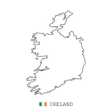 İrlanda haritası, doğrusal ince vektör. İrlanda basit harita ve bayrak.