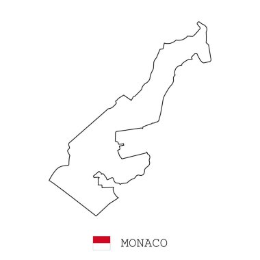 Monako haritası çizgisi, doğrusal ince vektör. Monako basit harita ve bayrağı.