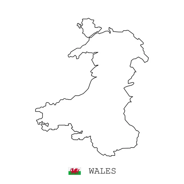 Wales Kartlinje Linjär Tunn Vektor Wales Enkel Karta Och Flagga — Stock vektor