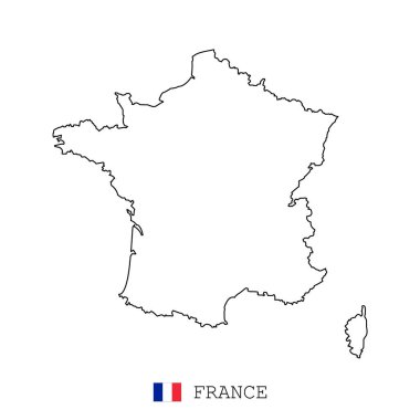 Fransa haritası çizgisi, doğrusal ince vektör. Fransa basit harita ve bayrak.