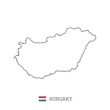Macaristan haritası, doğrusal ince vektör. Macaristan basit harita ve bayrak.