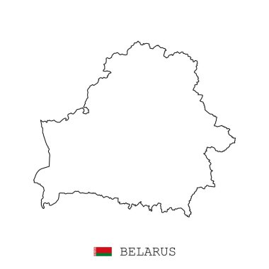 Beyaz Rusya, Beyaz Rusya haritası, doğrusal ince vektör. Beyaz Rusya, Beyaz Rusya Basit harita ve bayrak.