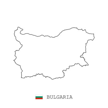 Bulgaristan harita çizgisi, doğrusal ince vektör. Bulgaristan basit harita ve bayrak.