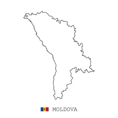 Moldova, Moldavya haritası, doğrusal ince vektör. Moldova ve Moldavya basit harita ve bayrak.