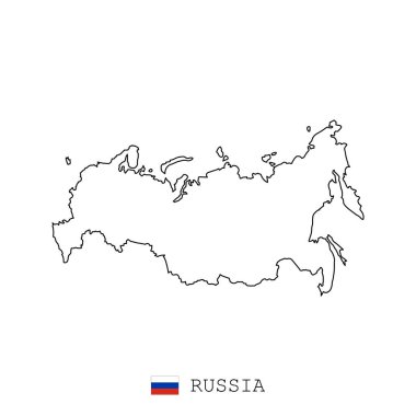 Rusya, Rusya Federasyonu harita hattı, doğrusal ince vektör. Rusya ve Rusya Federasyonu basit harita ve bayrak.