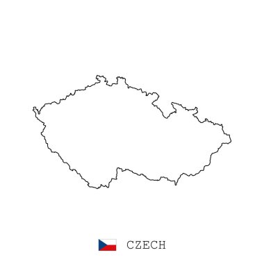 Çek haritası çizgisi, doğrusal ince vektör. Çek basit haritası ve bayrağı.