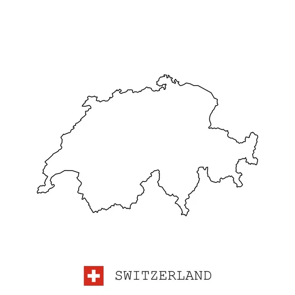 Ελβετία Γραμμή Χάρτη Γραμμικό Λεπτό Διάνυσμα Απλός Χάρτης Και Σημαία — Διανυσματικό Αρχείο