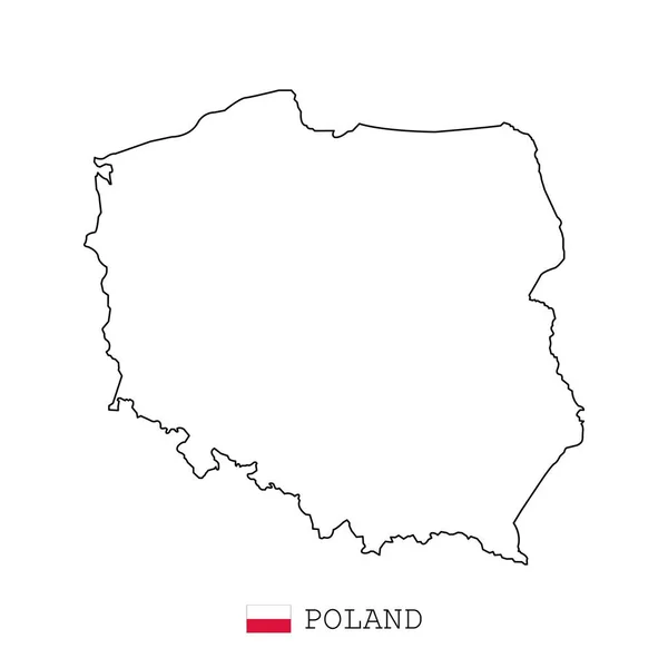 Polens Kartlinje Linjär Tunn Vektor Polen Enkel Karta Och Flagga — Stock vektor
