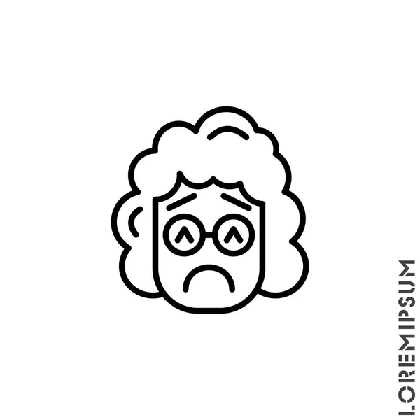 Sad Bad Mood Emoticon Girl Woman Icon Vector Illustration Outline — Stock Vector