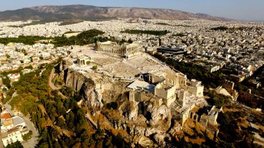 Akropolis in üstünden Atina Yunanistan havadan görünümü