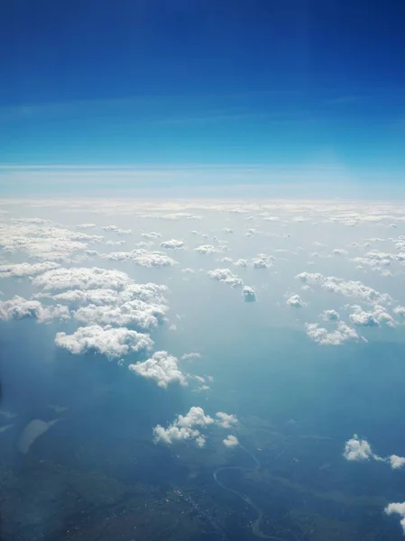 Blue sky and clouds. View from airplane. — Stock Photo, Image