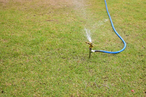Спринклер поливает траву в парке — стоковое фото