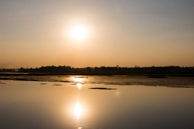 Siluet bataklık gün gün batımı ile.