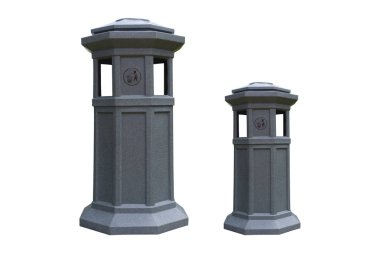 İzole park beyaz arka planda kullanılan çöp kutusu